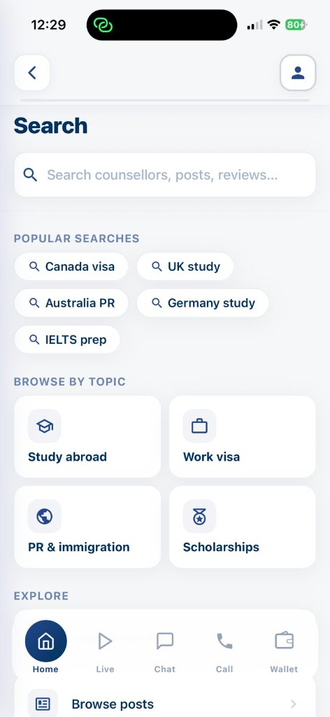 Connect Overseas app — search